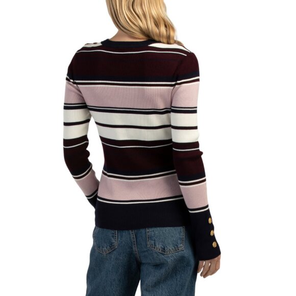 ELLEN TRACY Multi Crew Neck Rib Sweater With Button Detail - Picture 2 of 2